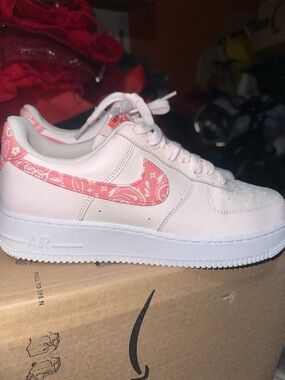 Nike Air Force 1 Low - White with Pink Paisley Swoosh